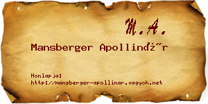 Mansberger Apollinár névjegykártya